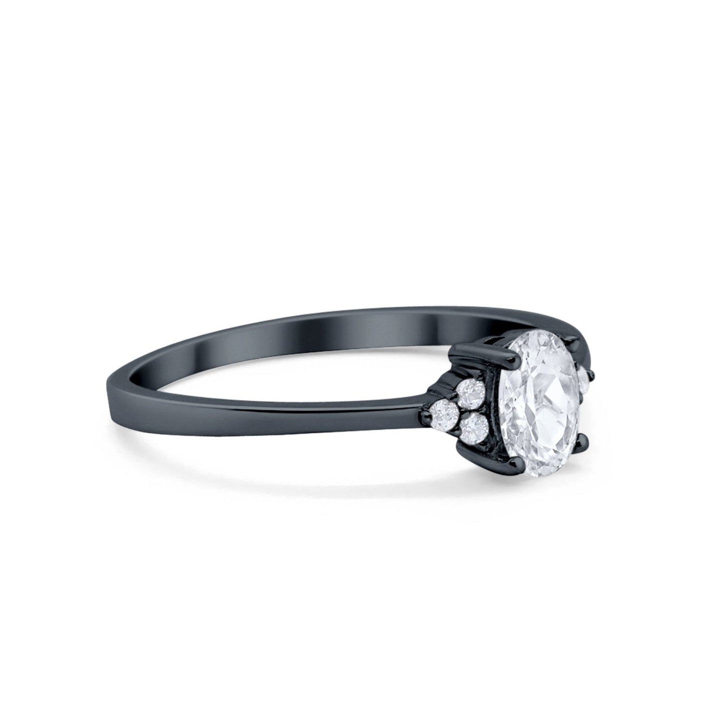 Art Deco Oval Black Tone, Simulated Cubic Zirconia Engagement Ring