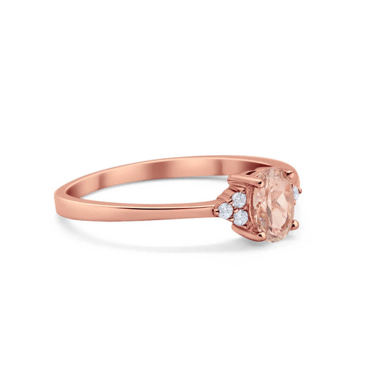 Art Deco Oval Rose Tone, Simulated Morganite CZ Engagement Ring