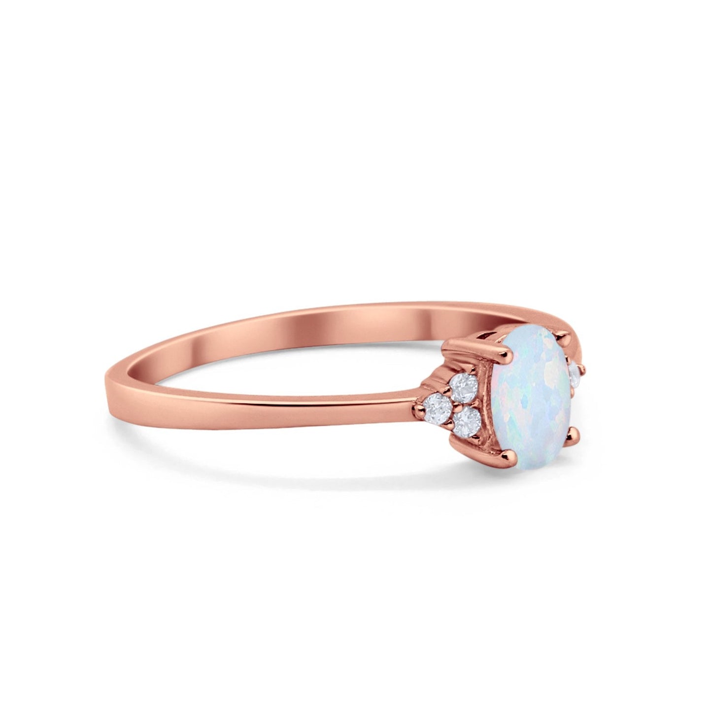 Art Deco Oval Rose Tone, Created White Opal Engagement Ring