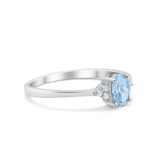 Art Deco Oval Simulated Aquamarine CZ Engagement Ring