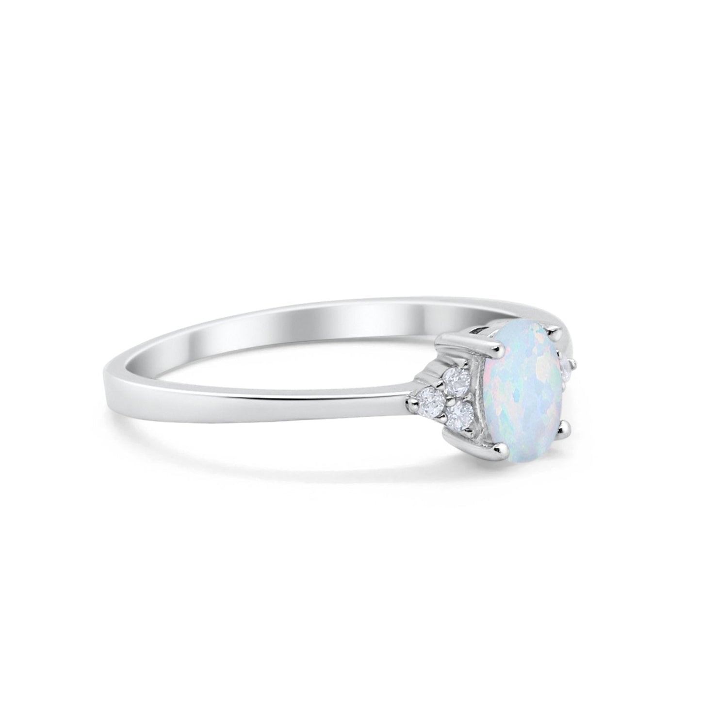 Art Deco Oval Lab Created White Opal Engagement Ring