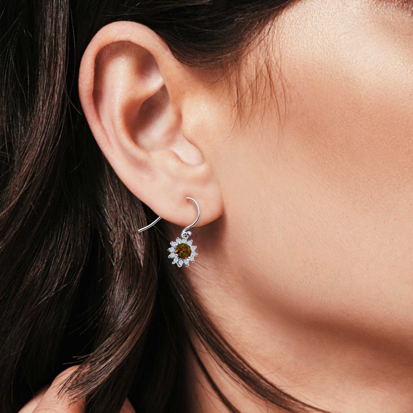 Drop Dangle Round Lab Created Black Opal Earrings