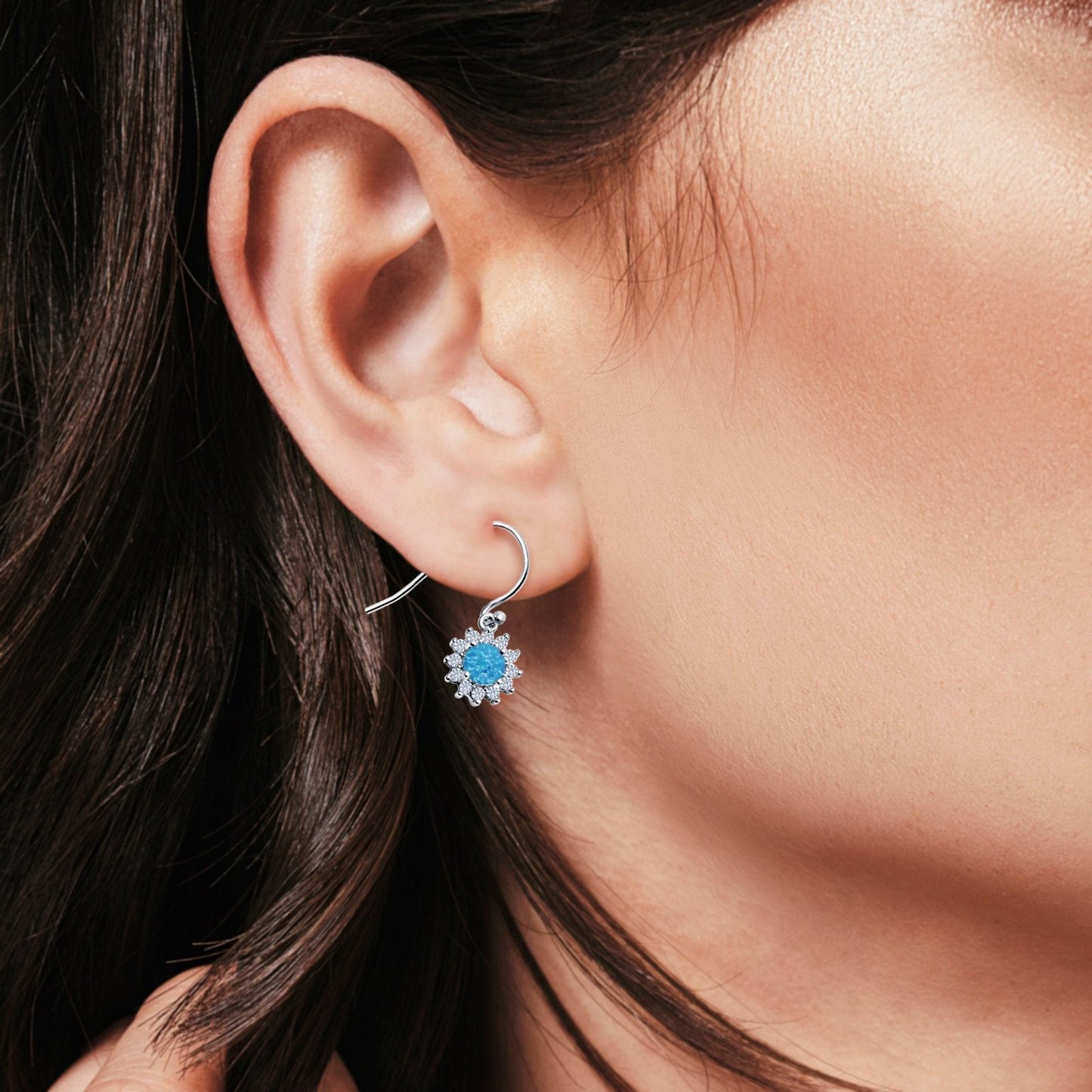 Drop Dangle Round Lab Created Blue Opal Earrings