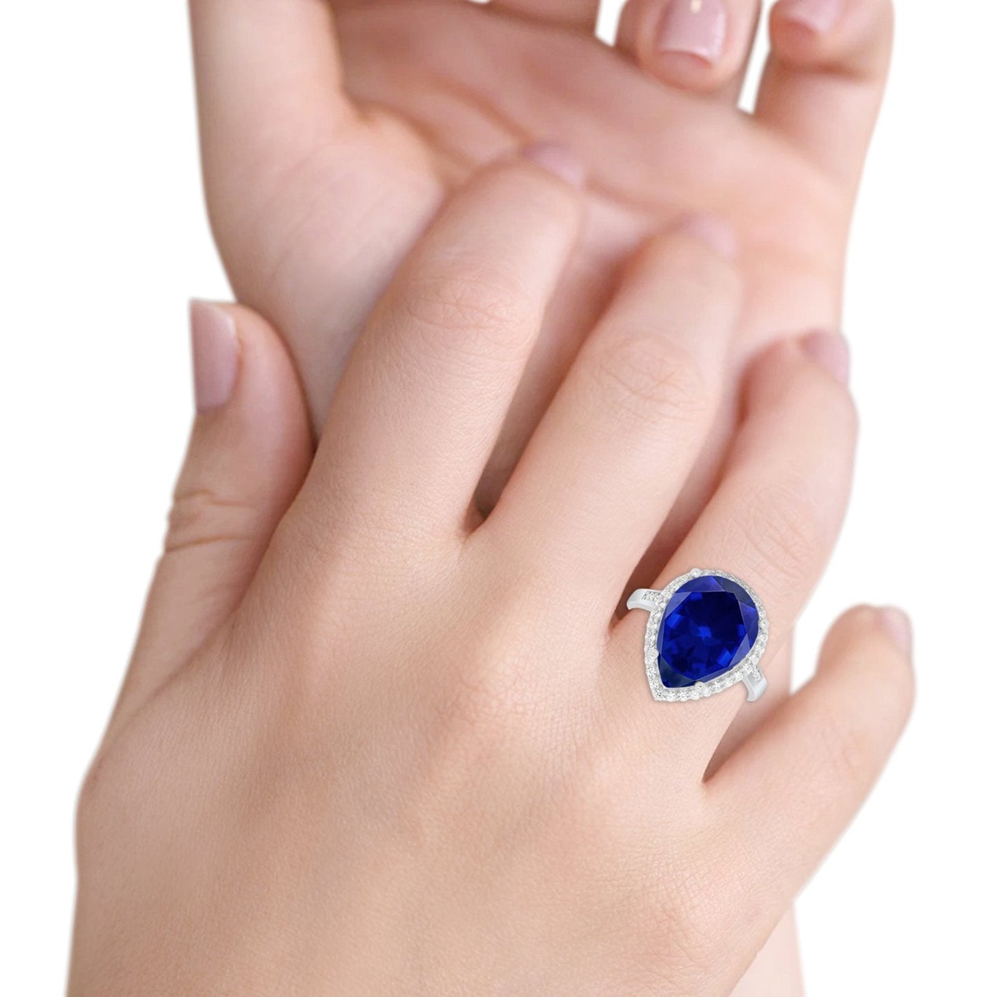 Teardrop Cocktail Simulated Blue Sapphire CZ Ring