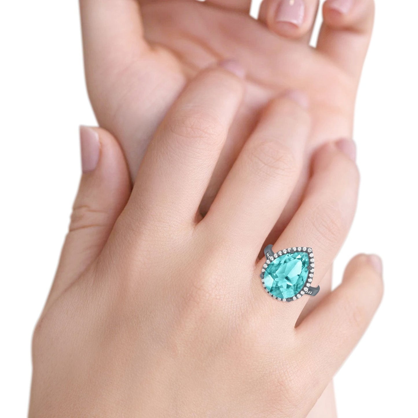 Teardrop Cocktail Black Tone, Paraiba Tourmaline CZ Engagement Ring