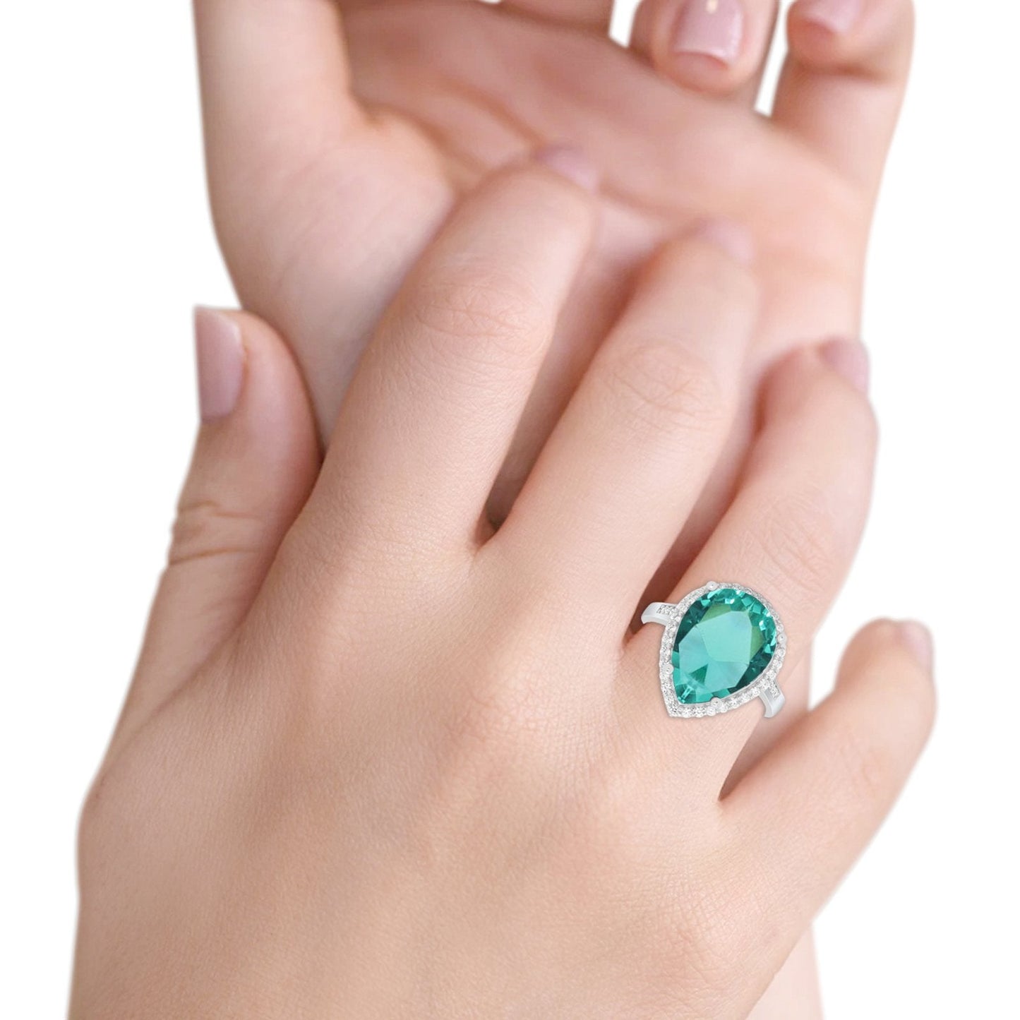 Teardrop Cocktail Simulated Paraiba Tourmaline CZ Ring