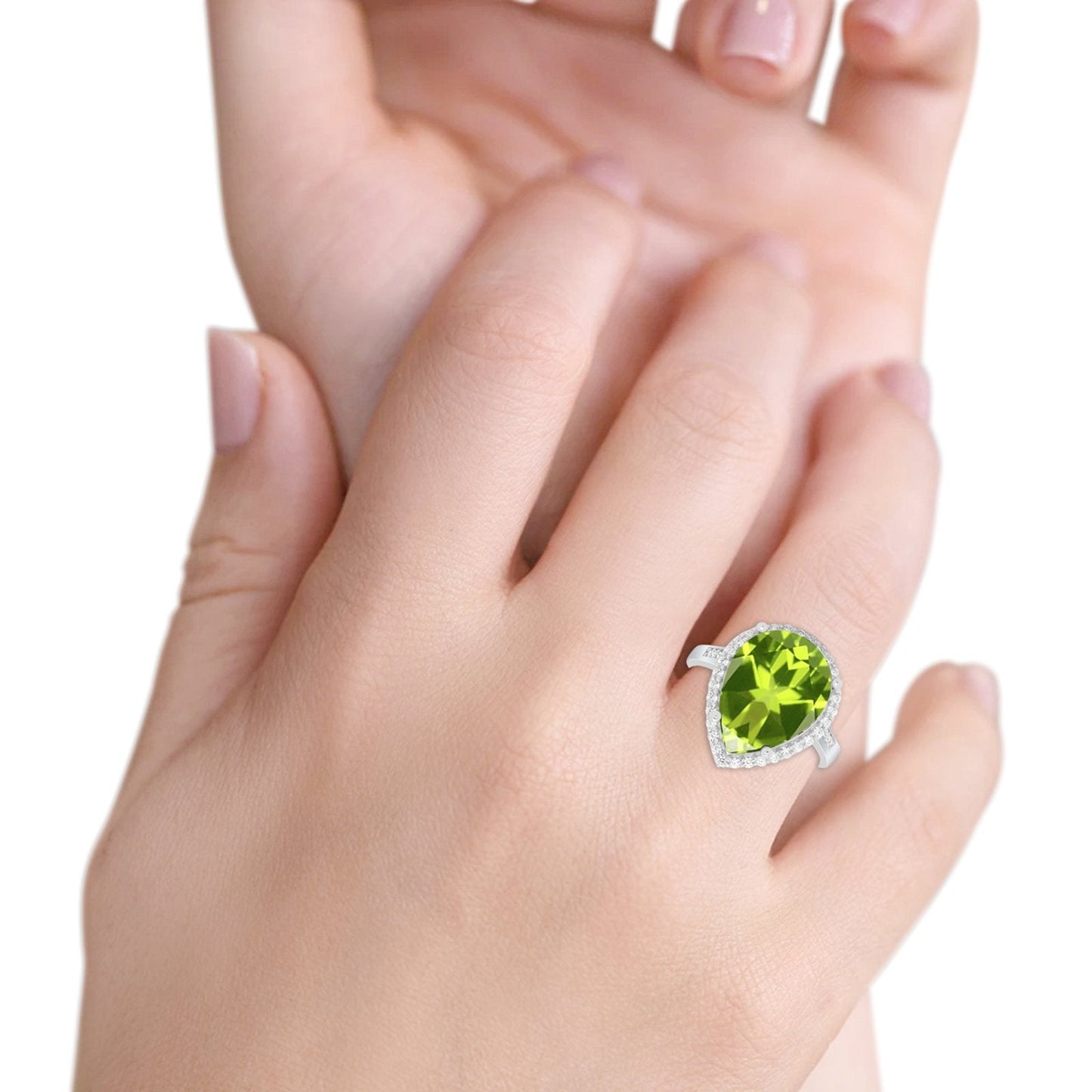 Teardrop Cocktail Simulated Peridot CZ Engagement Ring