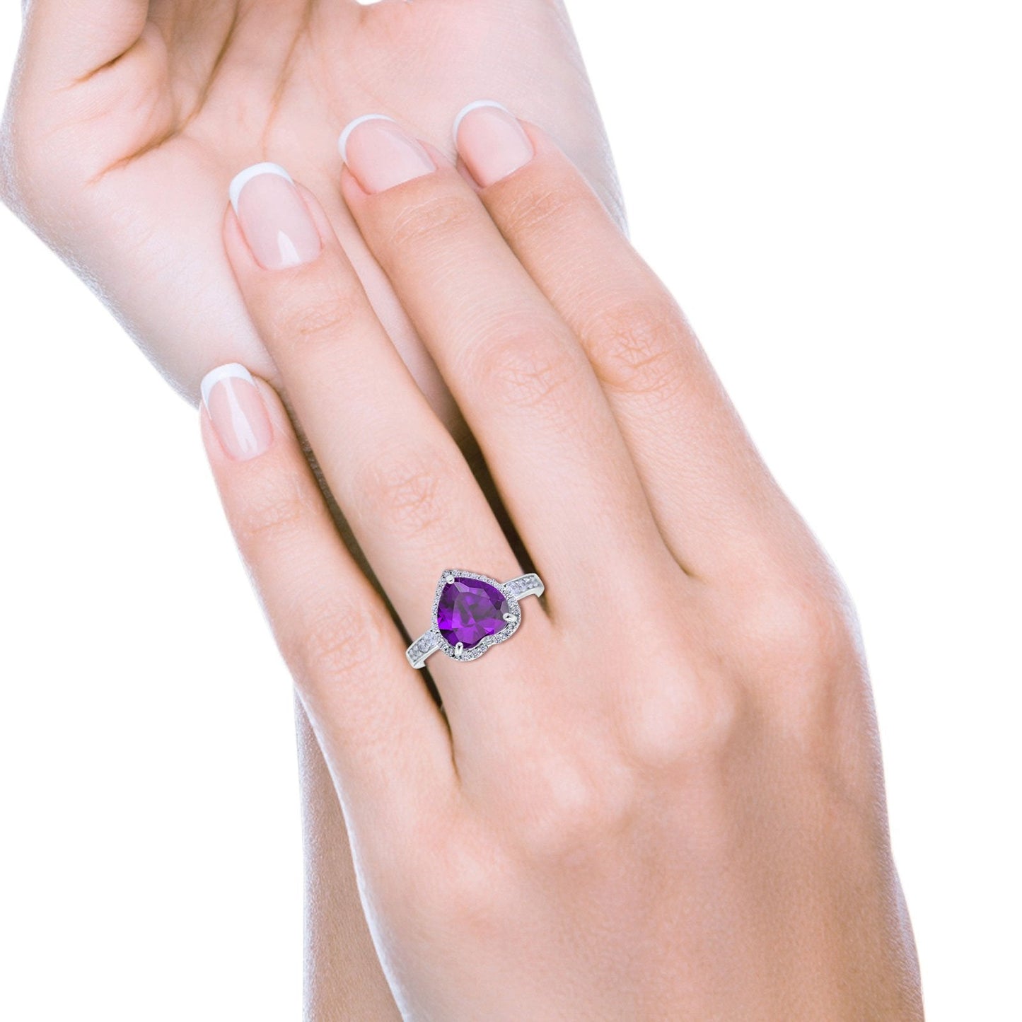 Halo Heart Promise Ring Simulated Amethyst CZ