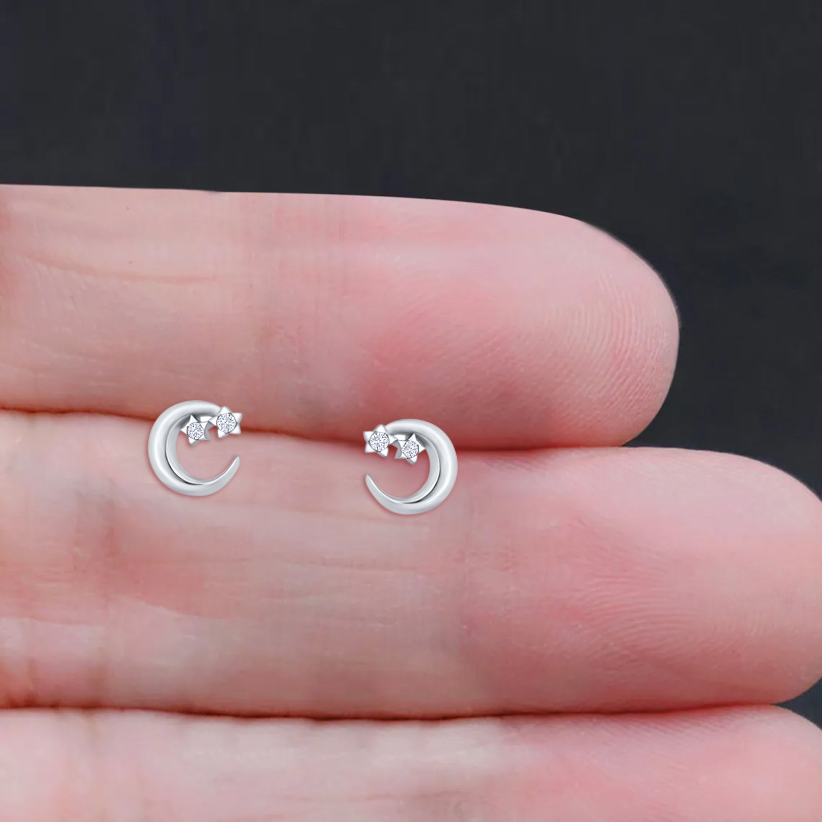 Crescent Moon & Stars Stud Earring