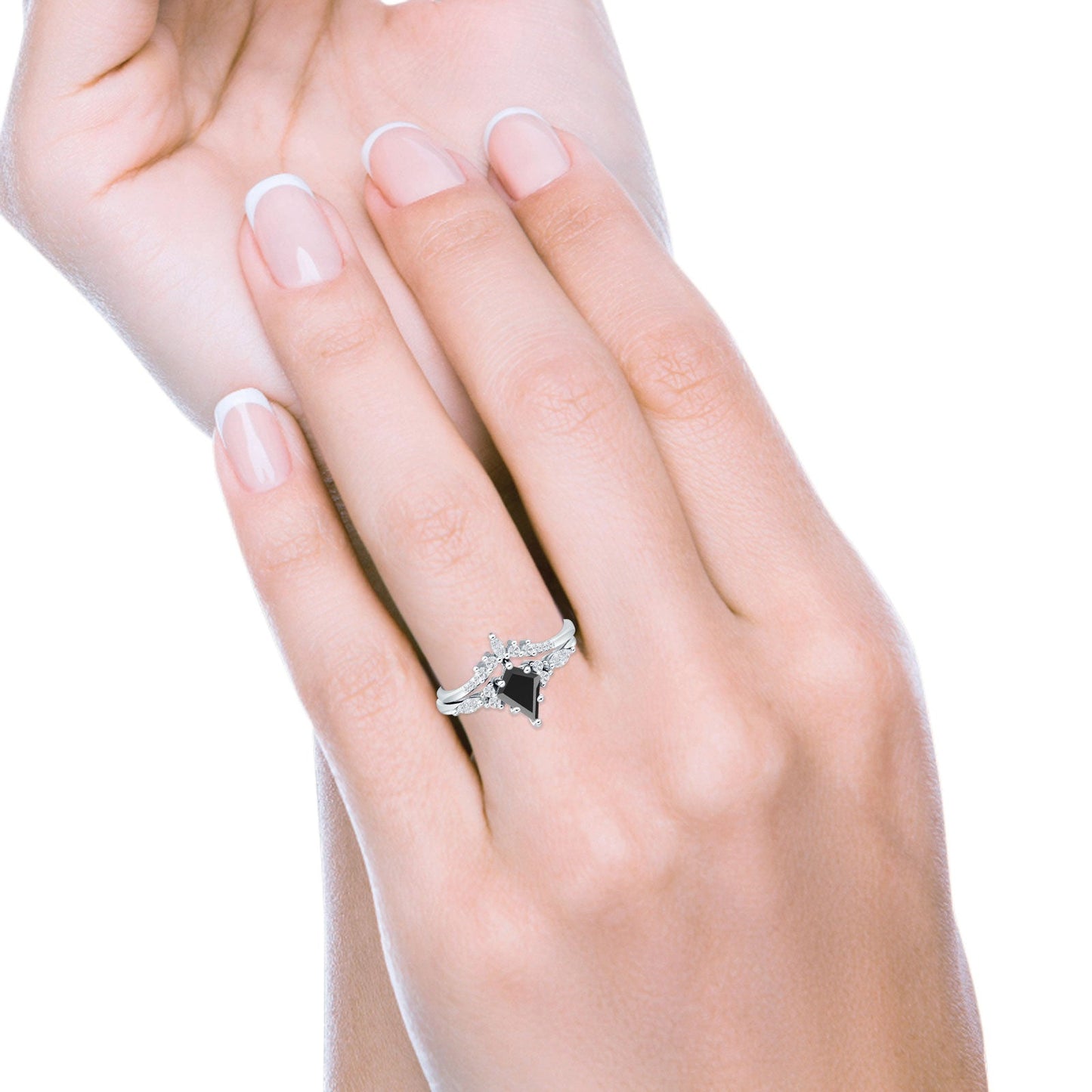 Two Piece Kite Bridal Ring Black CZ