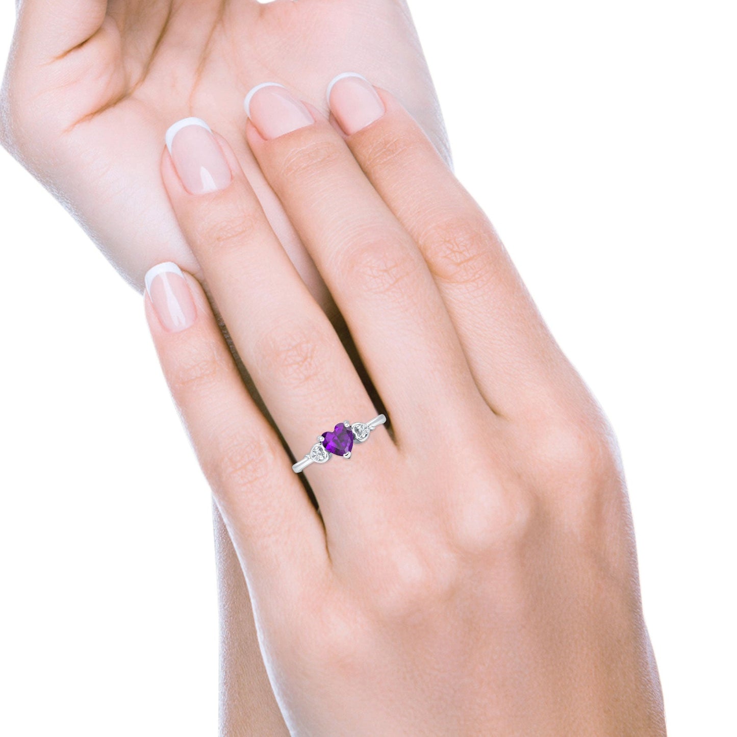 Three Stone Heart Promise Ring Amethyst CZ Wholesale