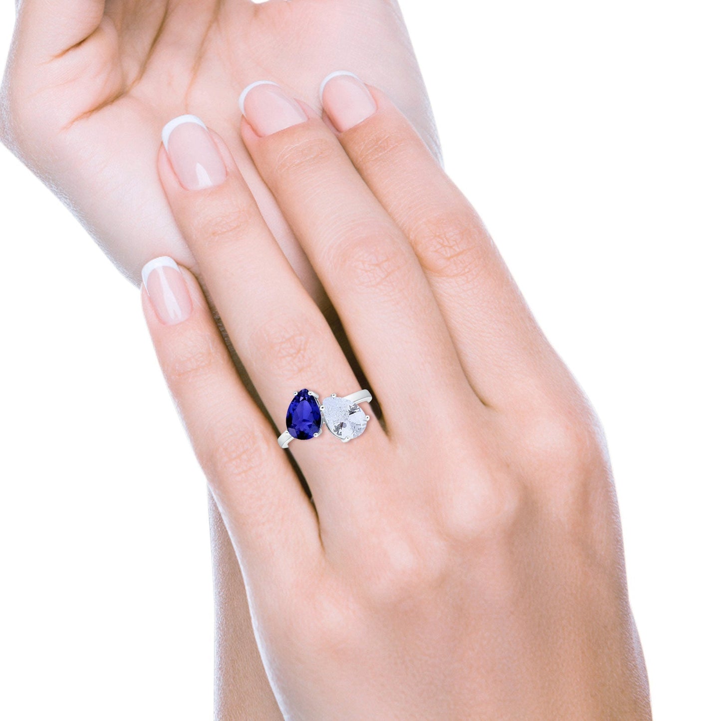 Teardrop Pear Art Deco Wedding Ring Simulated Blue Sapphire CZ