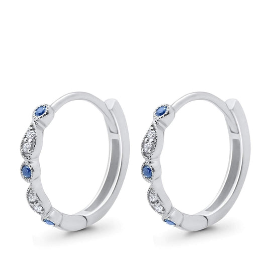 Huggie Hoop Earrings Round Simulated Blue Sapphire CZ