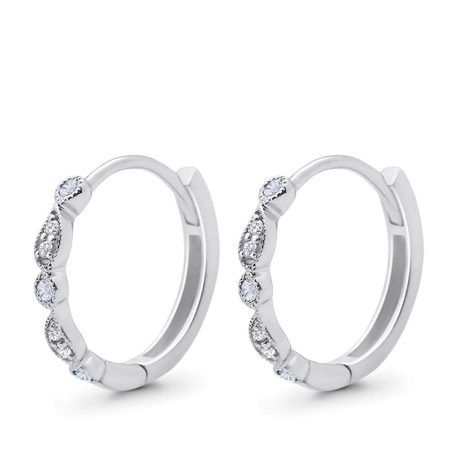 Round Simulated Cubic Zirconia Huggie Hoop Earrings