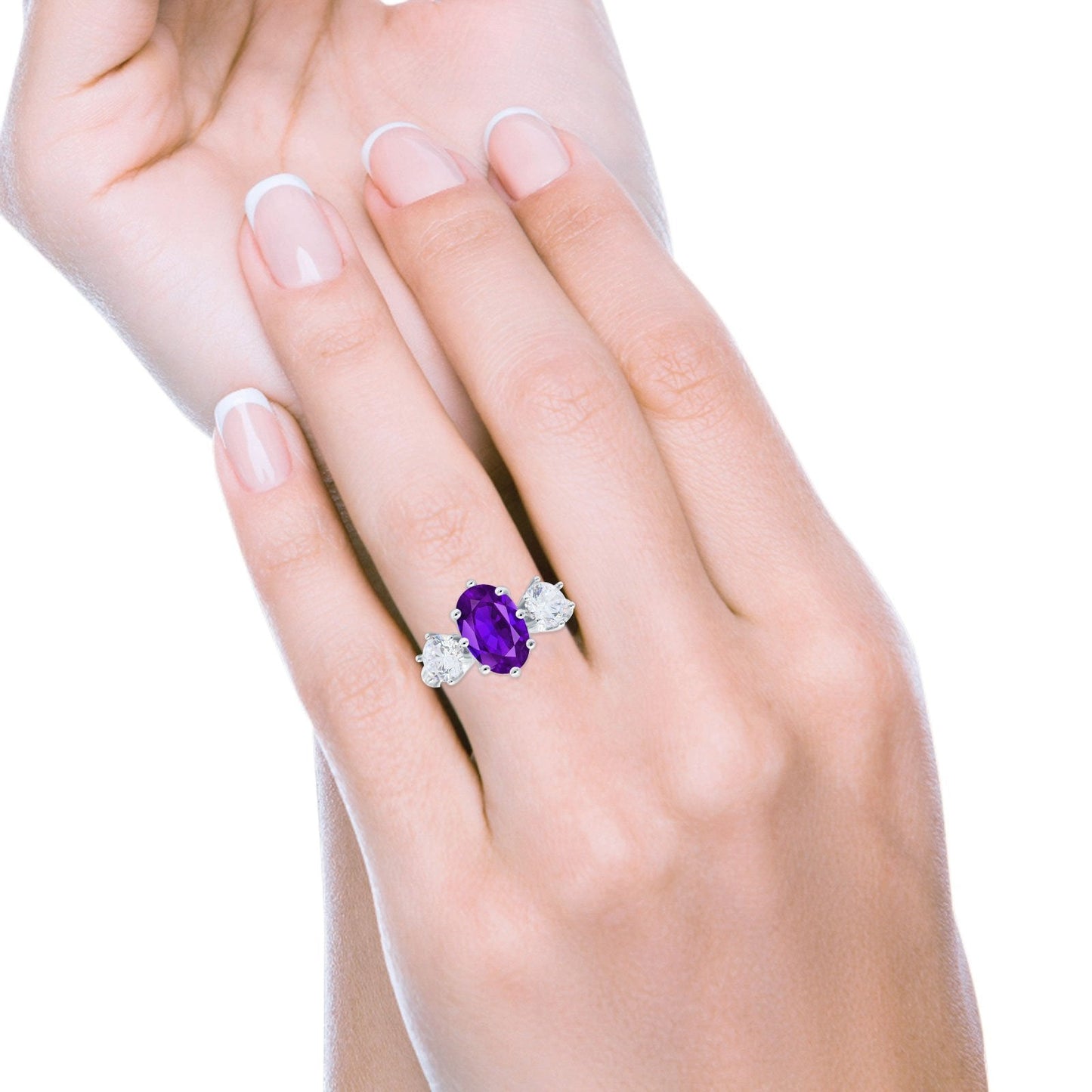 Oval Art Deco Engagement Ring Simulated Amethyst CZ