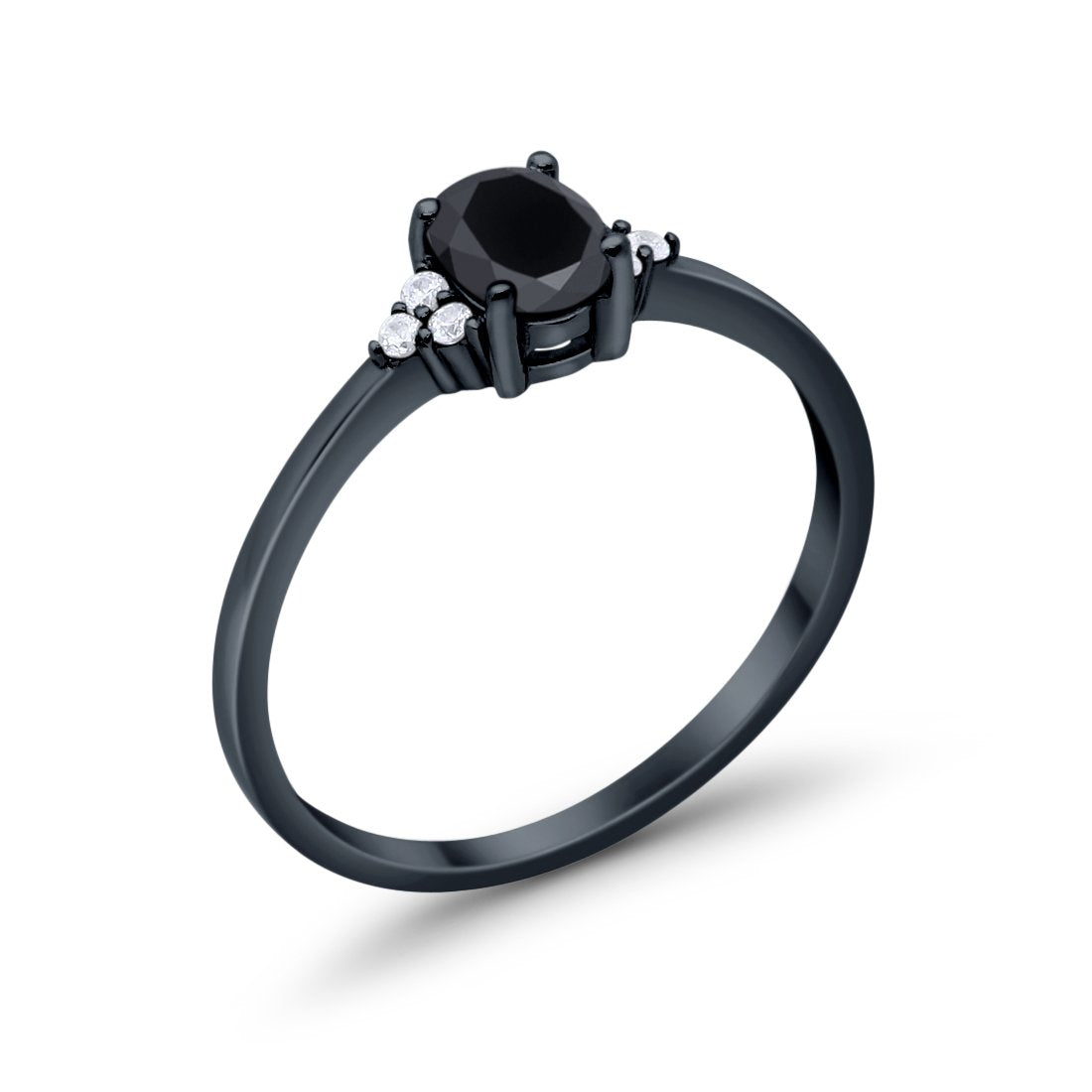 Art Deco Oval Black Tone, Simulated Black CZ Engagement Ring