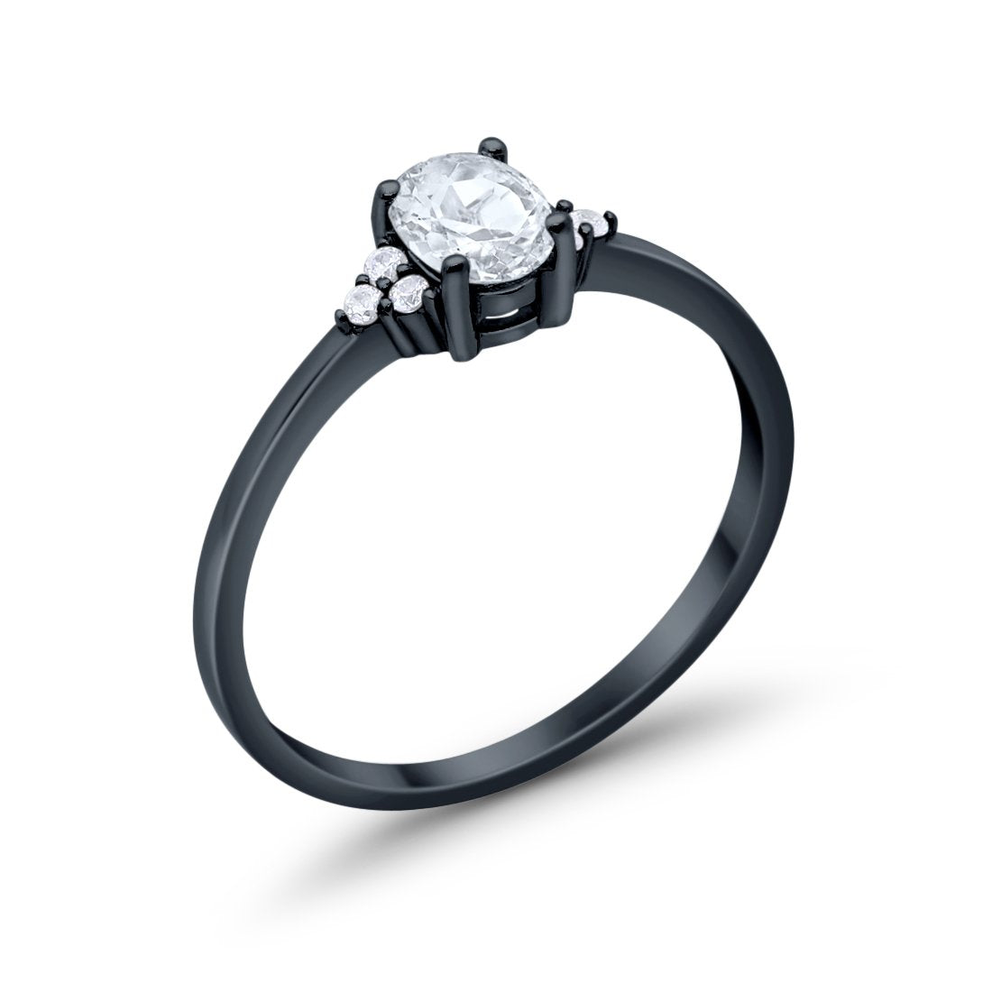 Art Deco Oval Black Tone, Simulated Cubic Zirconia Engagement Ring