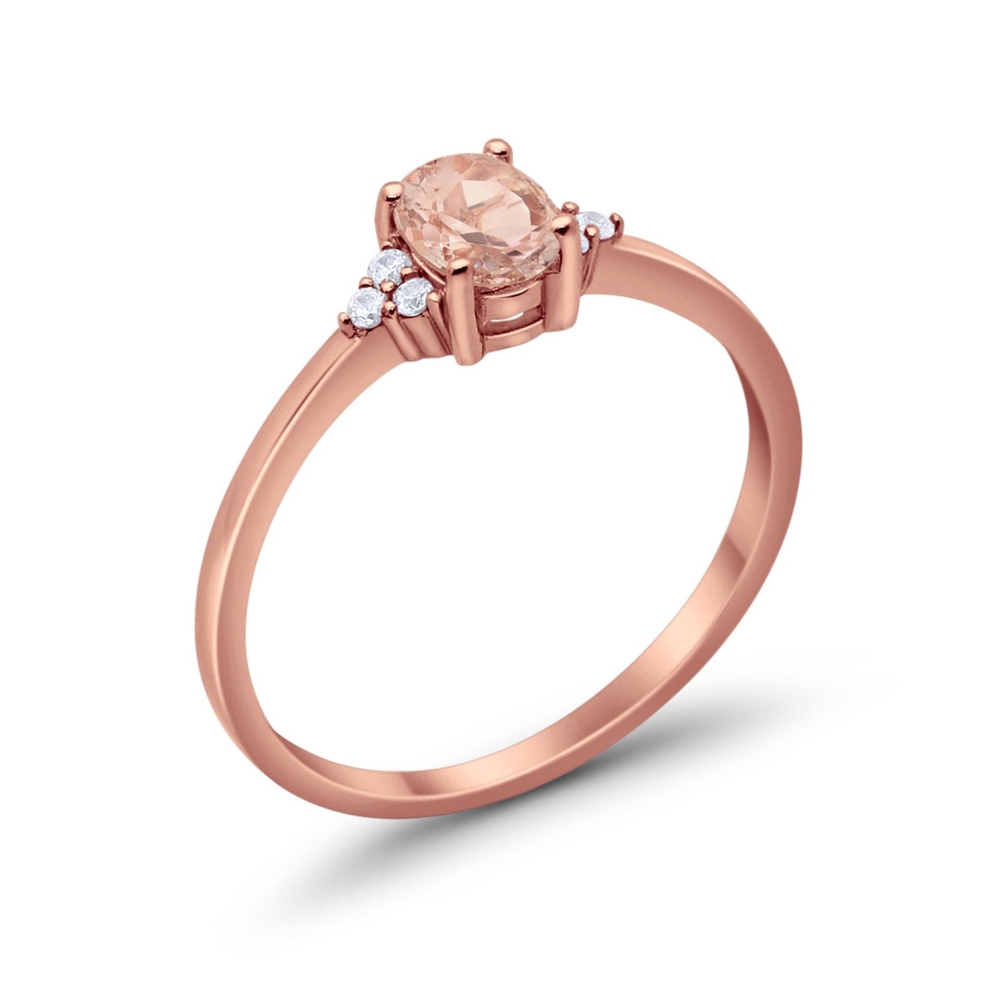 Art Deco Oval Rose Tone, Simulated Morganite CZ Engagement Ring