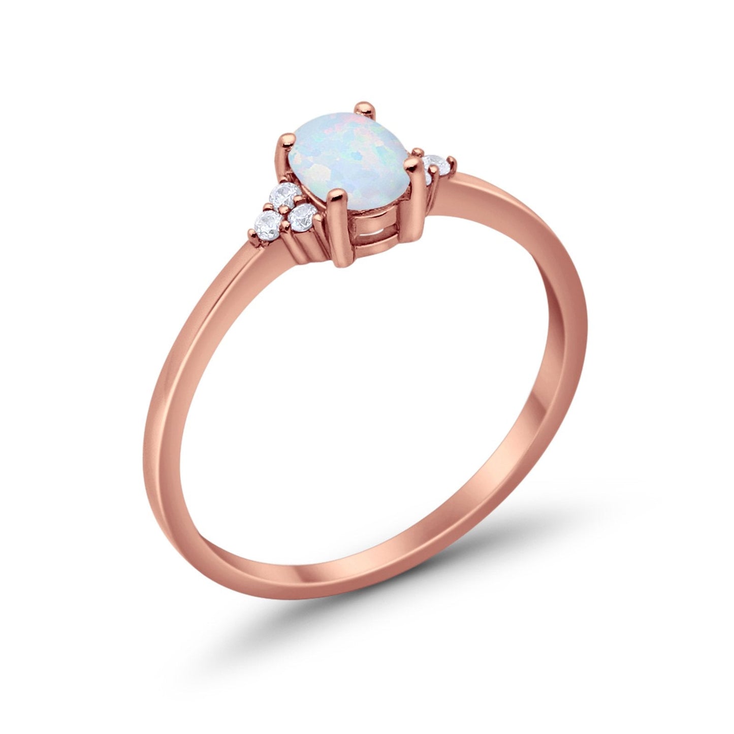 Art Deco Oval Rose Tone, Created White Opal Engagement Ring