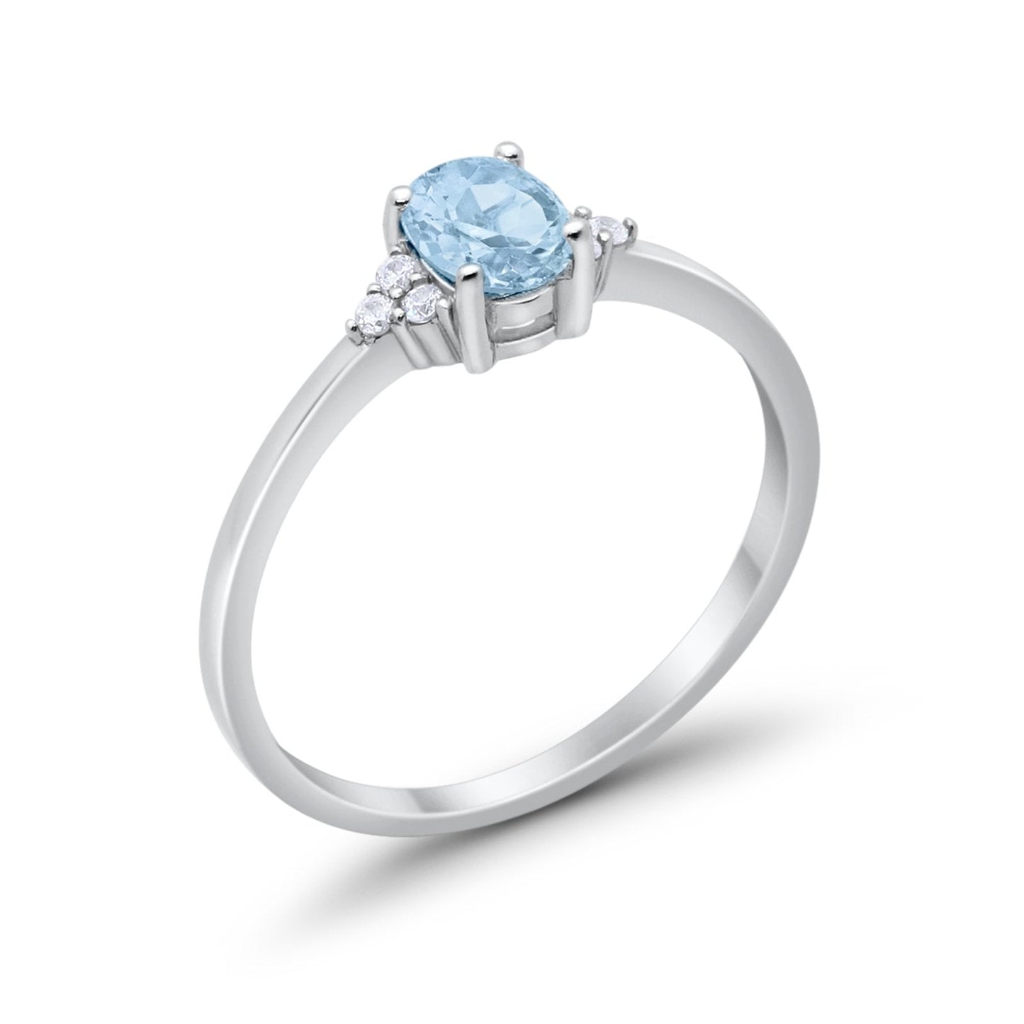 Art Deco Oval Simulated Aquamarine CZ Engagement Ring