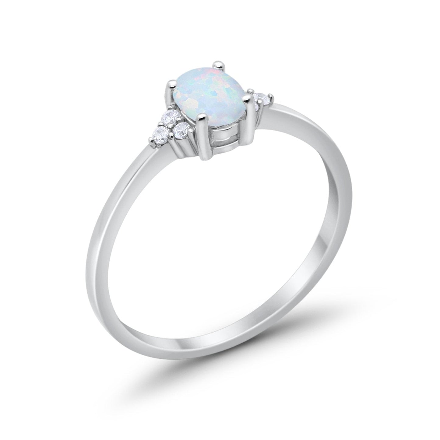 Art Deco Oval Lab Created White Opal Engagement Ring