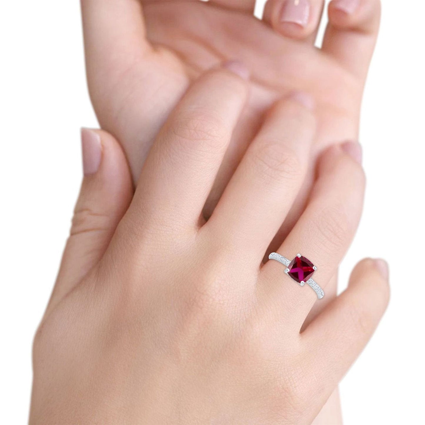 Vintage Cushion Cut Engagement Ring Simulated Ruby CZ