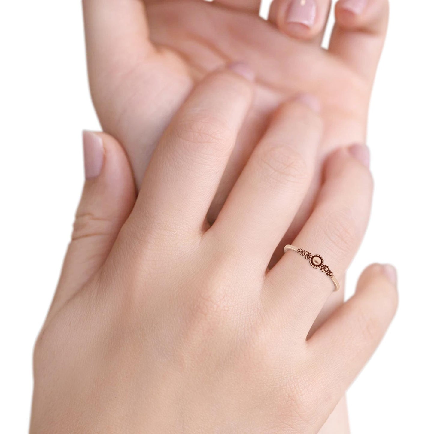 Petite Dainty Band Rose Tone Oxidized Plain Ring