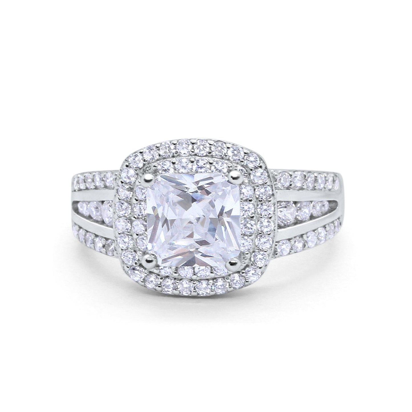 Halo Art Deco Wedding Ring Princess Cut Round Simulated CZ