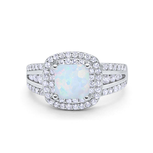 Halo Art Deco Wedding Ring Princess Cut Lab Created White Opal