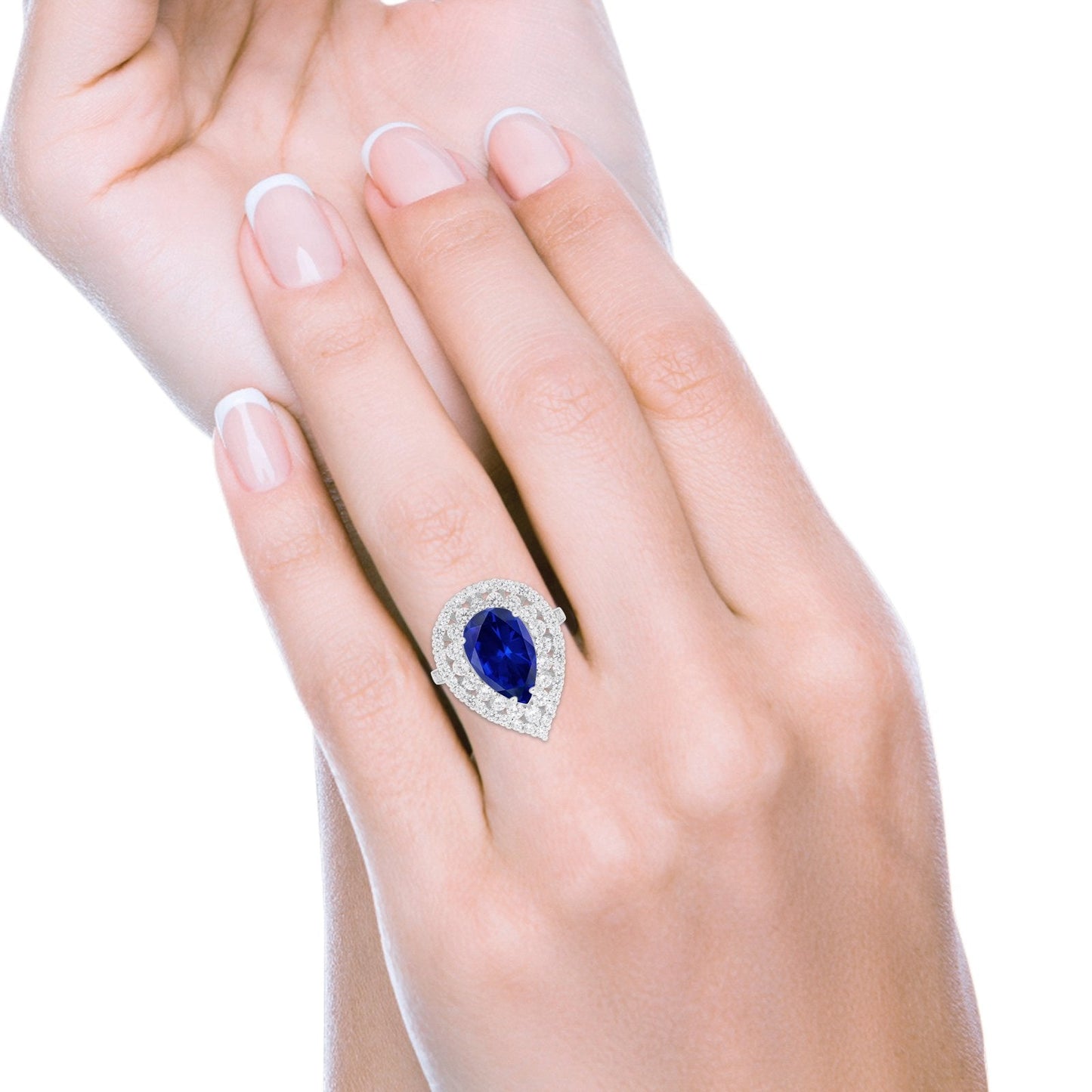 Teardrop Cocktail Ring Pear Simulated Blue Sapphire CZ