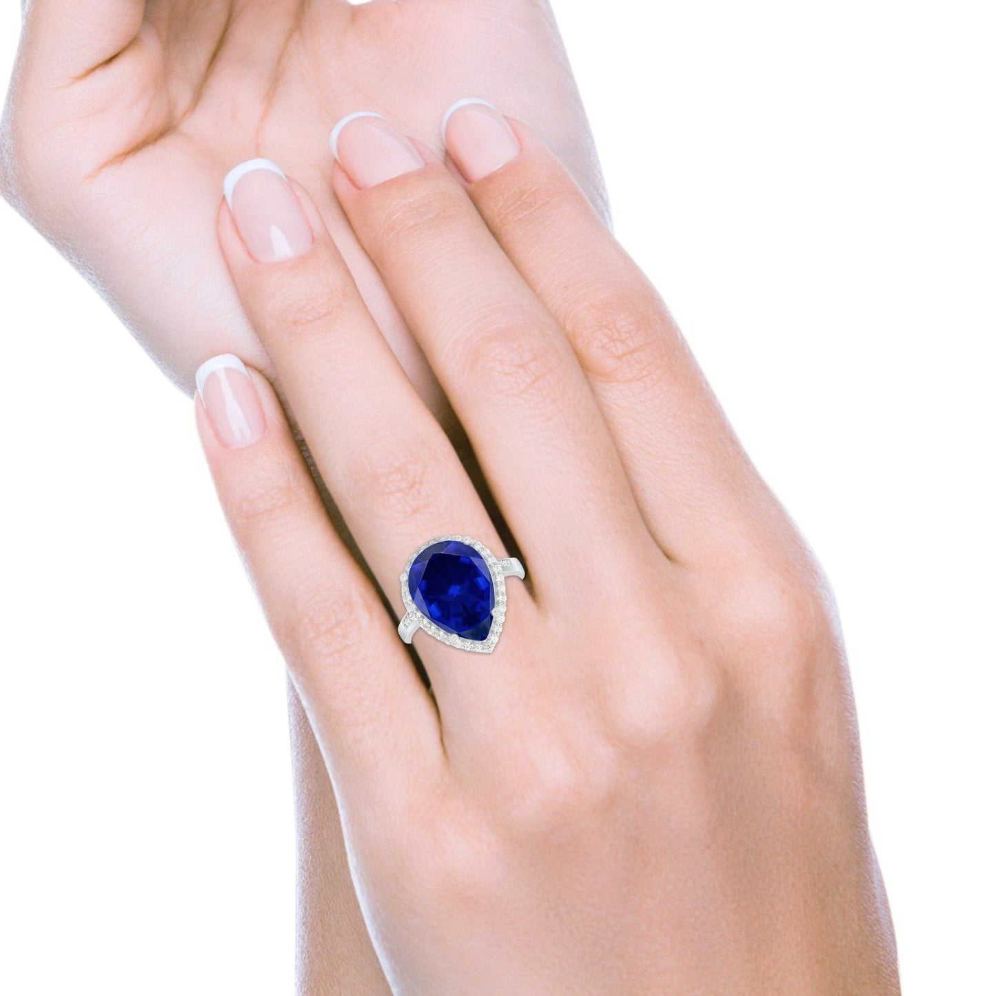 Teardrop Cocktail Simulated Blue Sapphire CZ Ring