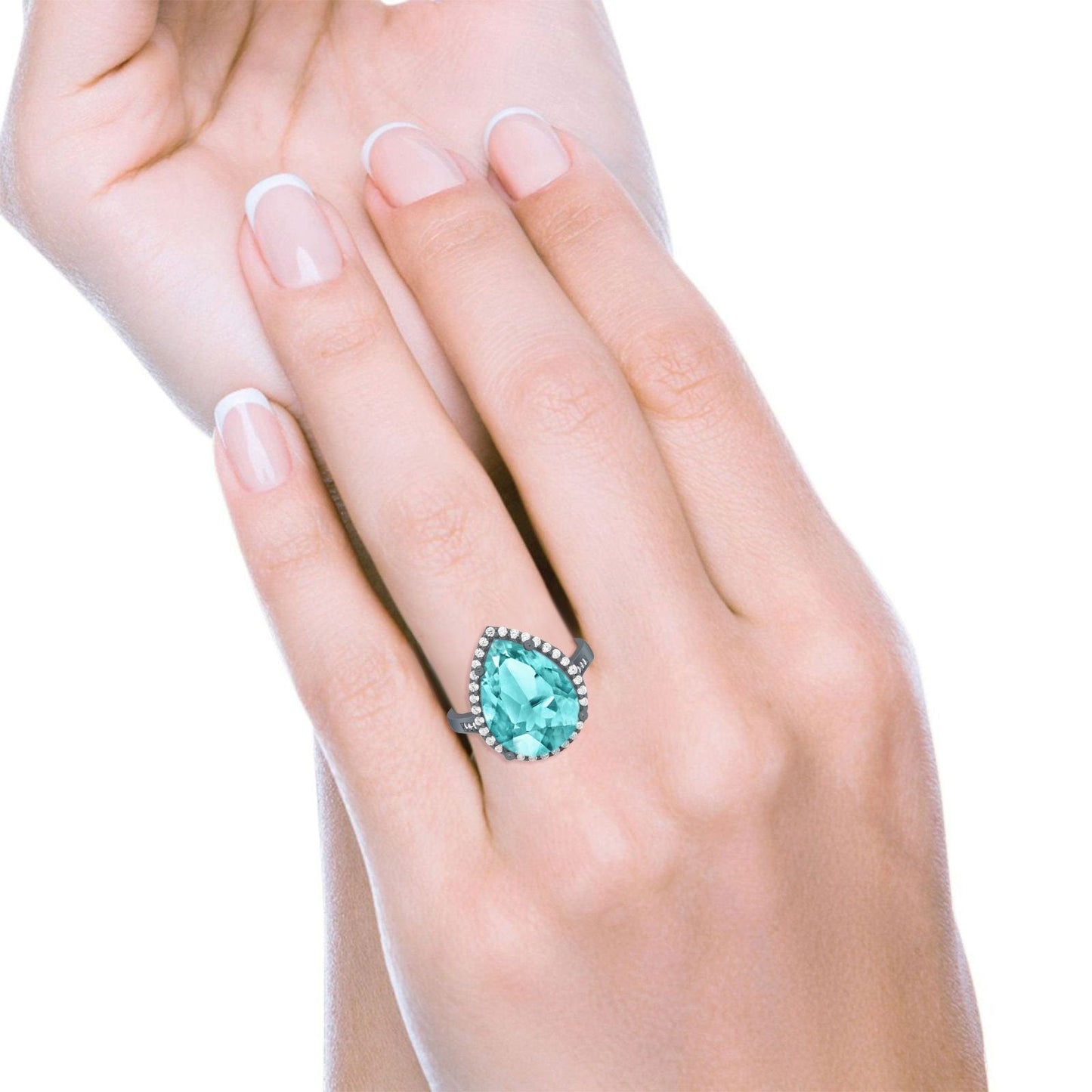 Teardrop Cocktail Black Tone, Paraiba Tourmaline CZ Engagement Ring