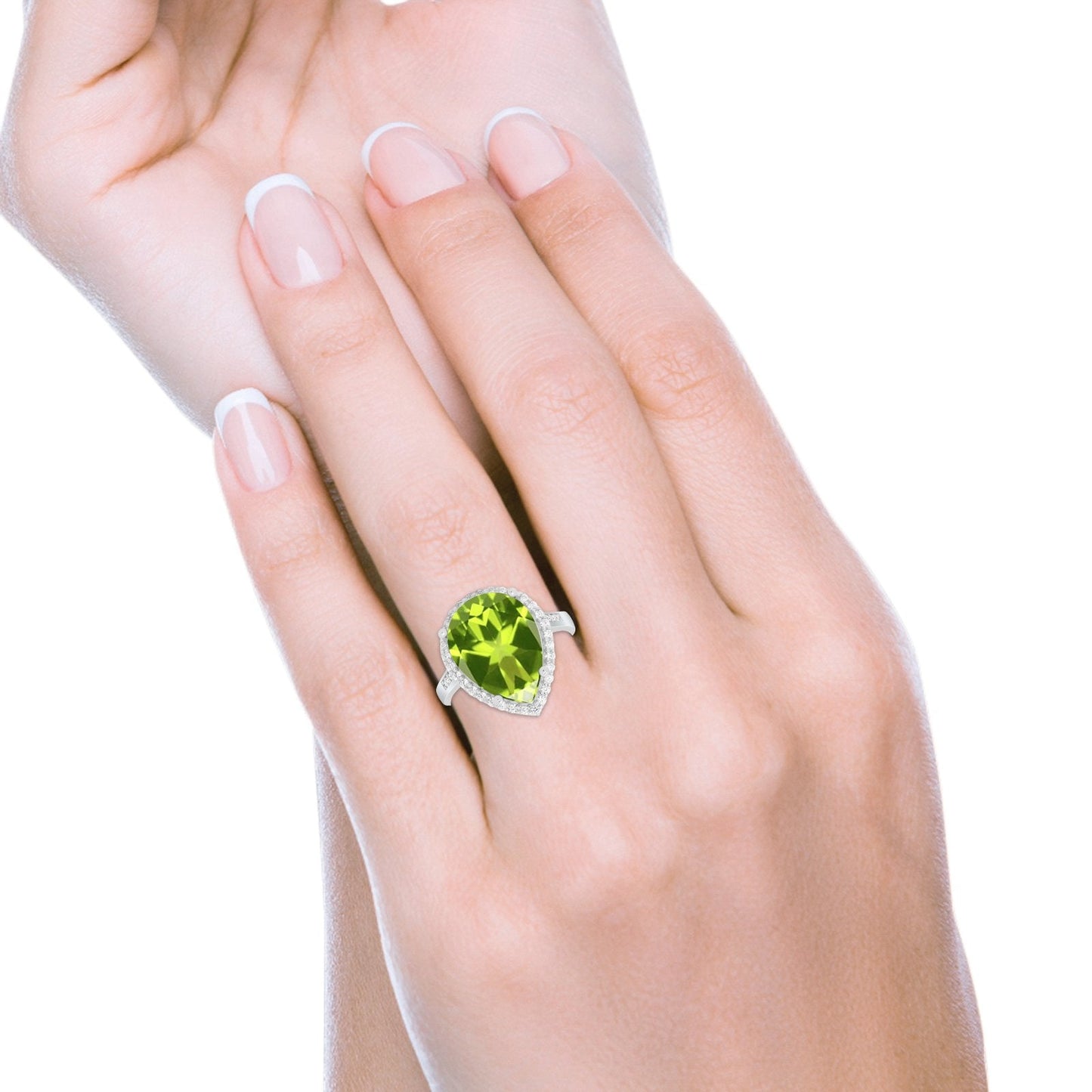 Teardrop Cocktail Simulated Peridot CZ Engagement Ring