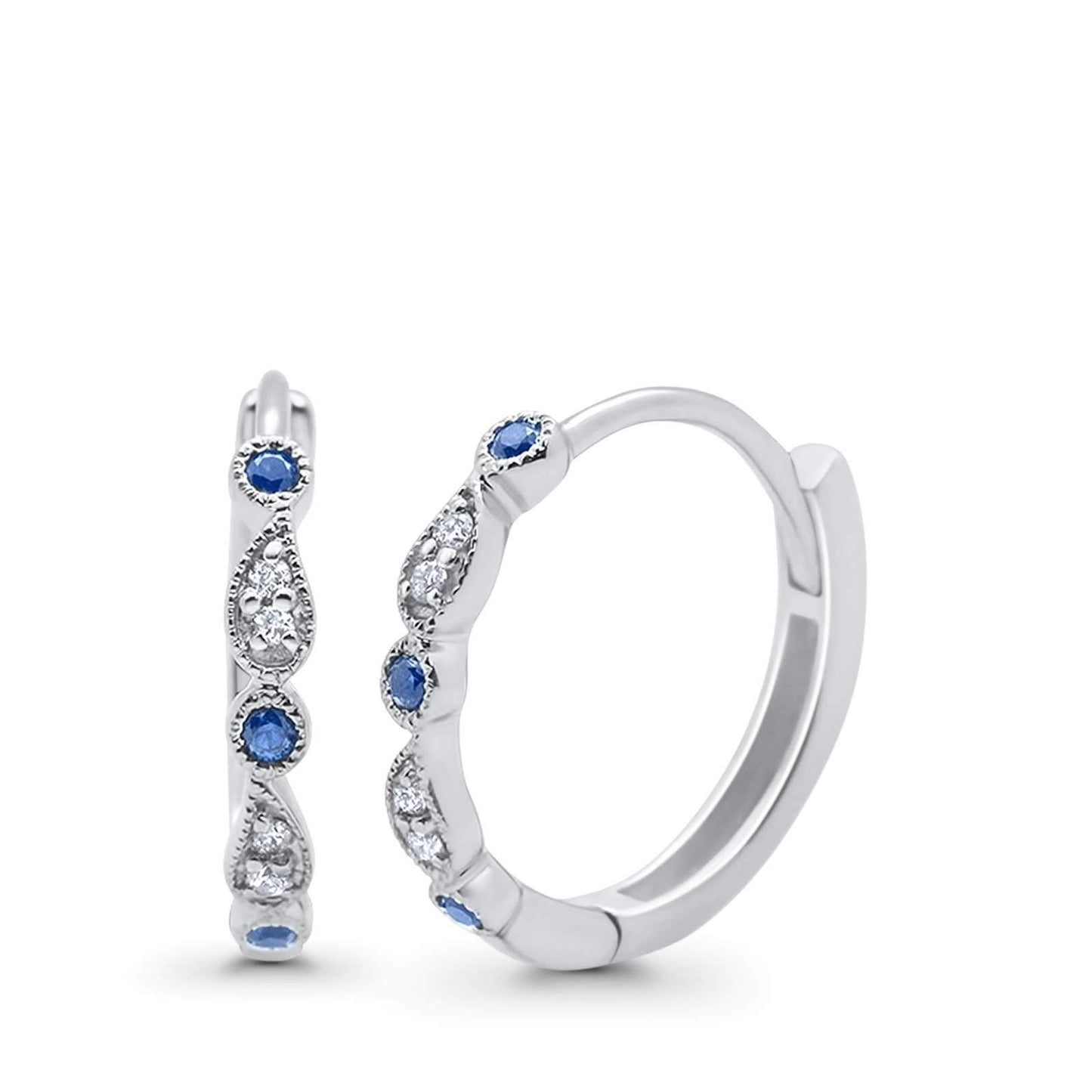 Huggie Hoop Earrings Round Simulated Blue Sapphire CZ