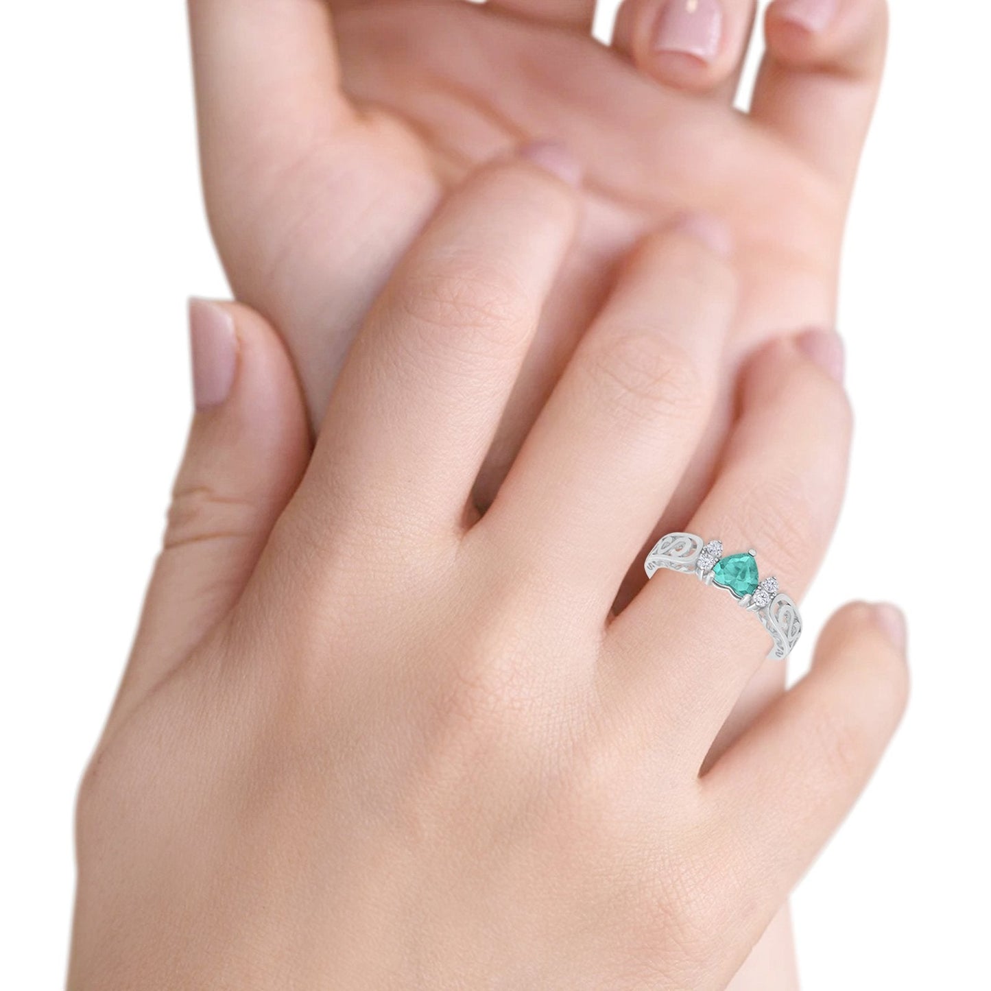 Filigree Heart Promise Wedding Ring Simulated Paraiba Tourmaline CZ