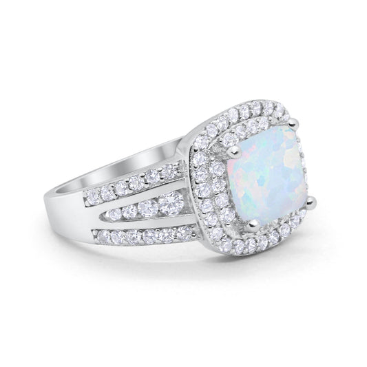 Halo Art Deco Wedding Ring Princess Cut Lab Created White Opal