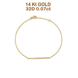 14K Gold 7" Trendy 0.07ct Round Natural Diamond Horizontal Bar Bracelet