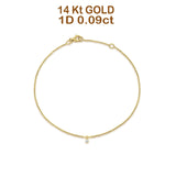 14K Gold 7" Round Natural Diamond Charm Bracelet