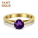 14K Yellow Gold Round Natural Amethyst Vinatge Style Wedding Ring