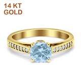 14K Yellow Gold Round Natural Aquamarine Vinatge Style Wedding Ring