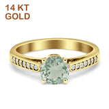14K Yellow Gold Round Natural Green Amethyst Prasiolite Vinatge Style Wedding Ring