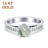 14K White Gold Round Natural Green Moss Agate Vinatge Style Wedding Ring