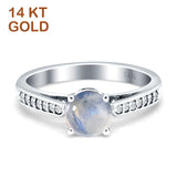 14K White Gold Round Natural Moonstone Vinatge Style Wedding Ring