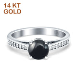 14K White Gold Round Natural Black Onyx Vinatge Style Wedding Ring