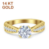 14K Gold Art Deco Round Vintage Style Cubic Zirconia Engagement Ring