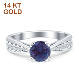 14K White Gold Round Lab Alexandrite Vintage Style Engagement Ring