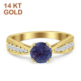 14K Yellow Gold Round Lab Alexandrite Vintage Style Engagement Ring