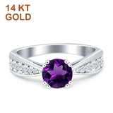 14K White Gold Round Natural Amethyst Vintage Style Engagement Ring