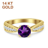 14K Yellow Gold Round Natural Amethyst Vintage Style Engagement Ring