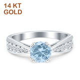 14K White Gold Round Natural Aquamarine Vintage Style Engagement Ring